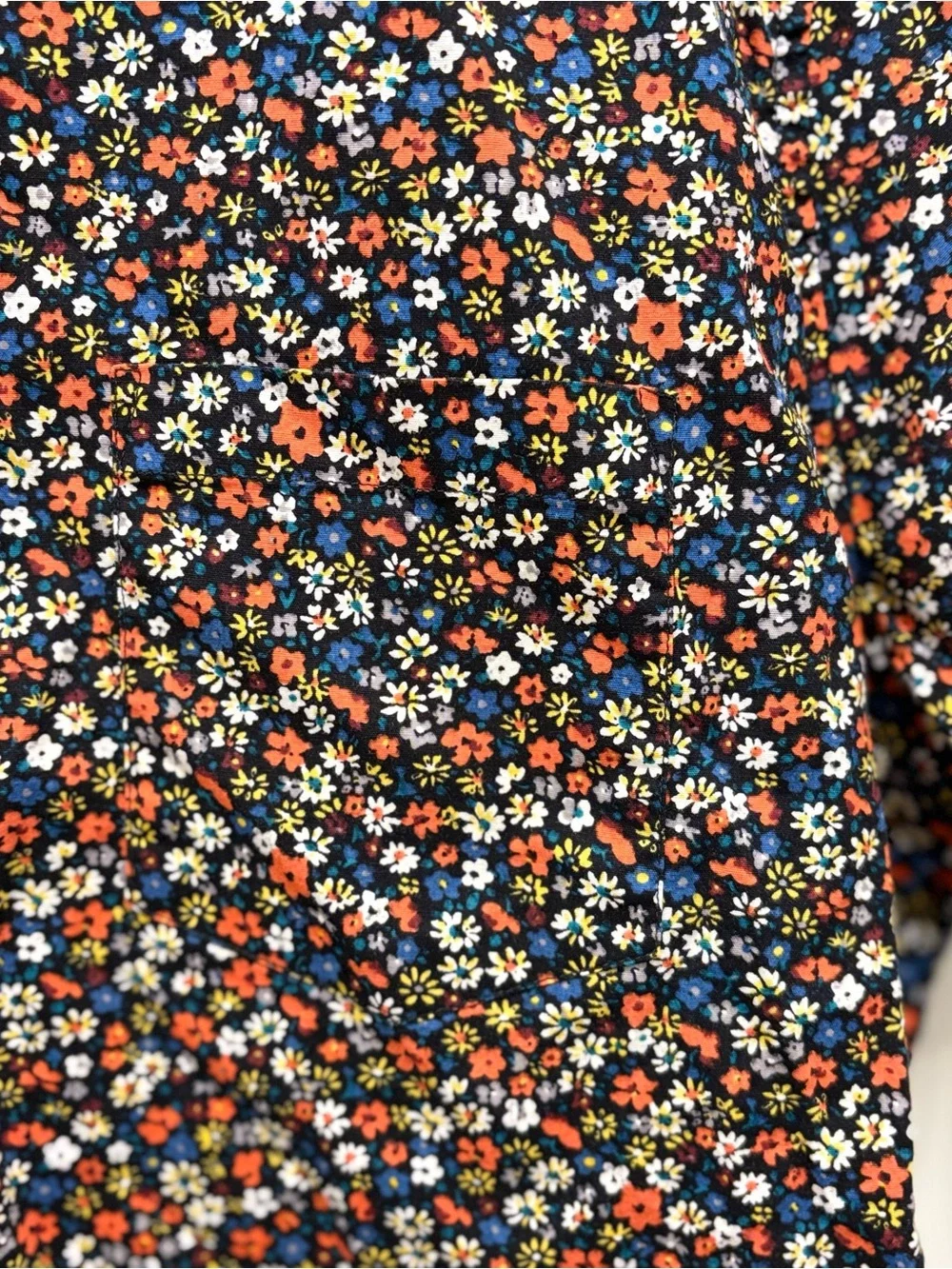J. Crew Navy Floral Short Sleeve Button-Down Shirt with Red & White Accents